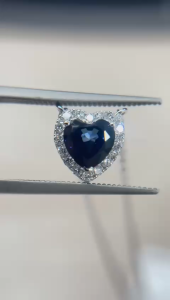 TDG 10K White Gold Lab-Grown Blue Sapphire Heart Pendant Necklace