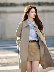 Áo Khoác Dài Màu Kaki Cho Nữ Phong Cách Hàn Quốc Thường Ngày Mùa Xuân Thu Dài Vừa Phải Cao Cấp Cỡ Nhỏ