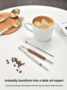 Stainless Steel Carving Needle Wooden Handle Latte Art Cup Coffee Making Tools for Baristas And Coffee Lovers