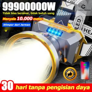 30 hari tanpa pengisian daya 1999000mah 500Watt senter kepala super terang kuat led cas tahan 24 jam tahan air heavyduty militer asli darurat stong light Headlamp berkemah led Senter Berkemah Headlamp Outdoor LED
