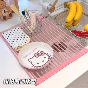 Pink Kitchen Sink Drainer Rack Sponge Cloth Storage Countertop Dishware Drain Basket Simple Style Kitchen Storage Shelf