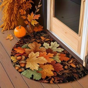 VIKAMA Autumn Maple Leaf Half-Circle Floor Mat Thanksgiving Entrance Garden Kitchen Carpet Thanksgiving Home Decor