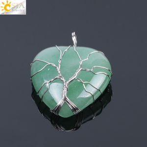Mặt Dây Chuyền Hình Trái Tim Quấn Dây Kim Loại CSJA Tree Of Life - Đá Mắt Hổ Thạch Anh Hồng Phong Cách Bohemia Trang Sức Tình Yêu Dành Cho Người Yêu