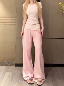 High Waist Knitted Linen Casual Pants Womens Floor-Length Loose Leggings Comfortable Lazy Feel Autumn Fashion Trousers