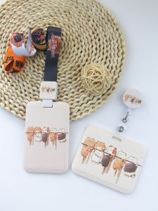 Cute Cat Student Bus Subway Meal Card Certificate Retractable Card Holder with Lanyard Doctor Nurse Name Tag Buckle Campus
