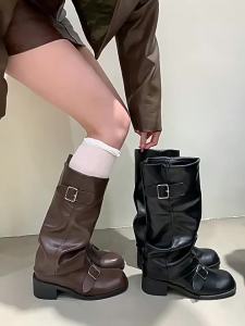 below the Knee Long Boots Female Chunky Heel 2024 Autumn and Winter New Womens Boots European and American Boots Boots round Head Western Knight Boots
