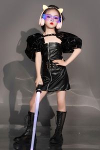 Cyberpunk Style Childrens Fashion Show Off-Road Motorcycle Suit Electric Gaming Hard Candy Rock Music Performance Costume