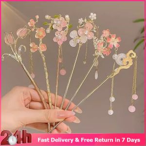 Fashion Pink Chopstick for Hair Pin Fashion Tassel Hair Stick Chinese Hair Accessories for girls