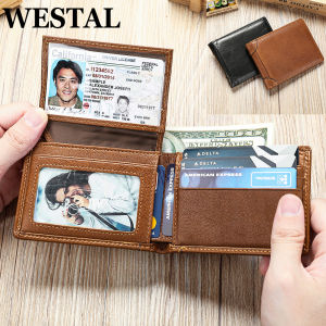 WESTAL RFID Mens Leather Wallet for Card Holders Slim Wallets with Photo Windom ID Purse Short Wallet Clutches Money Bags