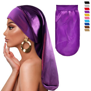 New Long Satin Bonnet Sleep Cap Women Silky Sleeping Cap With Wide Elastic Band Hair Care Turban Braids Curly Hair Natural Hair