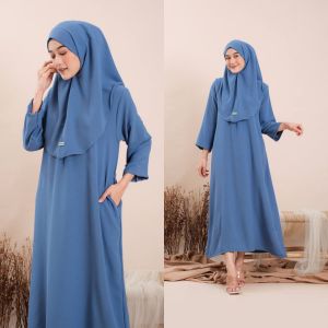 1 Set Dress + Hijab Bergo Ayra - Abaya Lebaran - Abaya Set Bergo - Gamis Lebaran 2024 Viral - Gamis Crinkle Airflow Model Baru