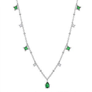 ANENJERY Silver Color Choker Necklace for Women Exquisite Green Zircon Clavicle Chain Necklace Gifts