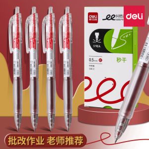 Deli Red Ballpoint Pen Quick Dry Large Capacity Student Grade Marking Pen Plastic Barrel Japanese Style Business Writing Tool