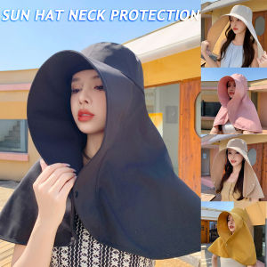 Large Brim Sun Protection Hat Neck Shawl Bucket Hat Upf 50+ Summer Outdoor Beach Sun Hat For Women Visor Cap For Women Summer Hat For Women Beach Sunscreen Shawl Fisherman Hat Uv Anti Wide Brim Women Sun Hat Simple Ponytail Cap Hiking Bucket Hat Famale