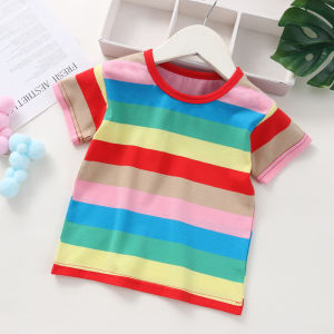 Áo Thun Trẻ Em Tay Ngắn Cotton Nguyên Chất Sọc Mùa Hè Mới Cho Bé Trai Và Bé Gái Phong Cách Hải Quân Cổ Tròn Tay Ngắn