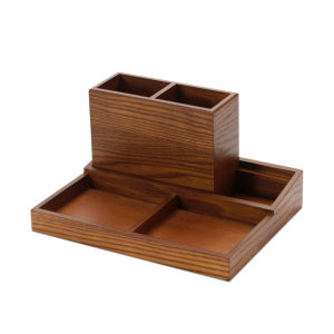 Vintage Walnut Multifunction Pen Desktop Organizer