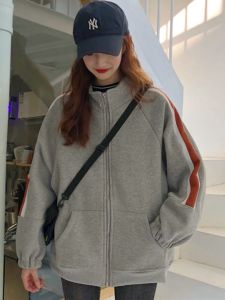 เสื้อฮู้ดหลวมๆ สไตล์เกาหลี สำหรับผู้หญิง ฤดูใบไม้ผลิและฤดูใบไม้ร่วง เสื้อคลุมคาร์ดิแกนแบบเปิดคอวี ทรงหลวม แขนยาว ปกติ