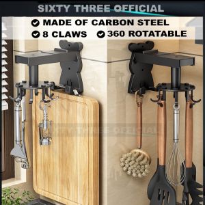Kitchen Rotating Hook Wall-Mounted 8 claws rack  kitchenware storage rack spatula spoon cutting board Multifunctional