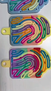 SGstock Ice Cream Sensory Silicone Activity Board Fidget Toy with Colored 12 Strings Double-Sided Board Educational Toys