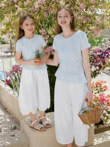 XIANGYING | Mother Daughter White Flower Bud Pants Summer New Loose High Waist