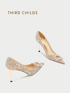 2023 รองเท้าแต่งงานใหม่รองเท้าส้นสูงคริสตัลแสดงส้นแชมเปญสี Rhinestone ผู้หญิง แฟชั่นรองเท้าเดียว เซ็กซี่ Pointed Toe