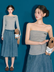 OIOI ESSE Womens Long Sleeve Knitted T-shirt Base Layer Camisole Top Early Autumn Solid Color Simple Versatile Korean Style