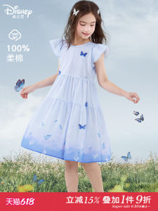 Girls Cotton Summer Dress Thin Short Sleeve Princess Style Childrens Skirt Fresh Style Daily Wear Comfortable Breathable Fabric
