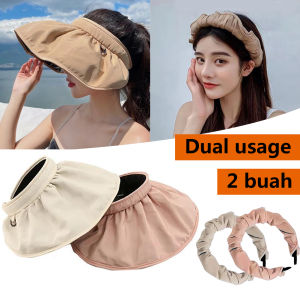 COD 2 buah wanita Topi Matahari 2 in i Multil Summer shell Hat and headband Korean Fashion Cap Pantai Pelindung Anti UV