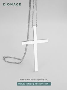 Titanium Steel Cross Necklace Mens Long Sweater Chain Sport Protective Hip Hop Pendant Trendy Large Size Jewelry Accessory