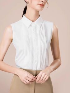 GEBOFU | Polo Collar Office Chic Ruffled Design Sleeveless Vest Blouse