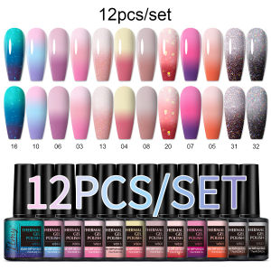 12Color Changing Gel Nail Polish With Sequins Mood Shifting UV Soak Off Gel Polish Shiny Temperature Change Nail Art Kit For S