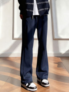 กางเกงวอร์มทรงตรงสีน้ำเงินเข้มสไตล์อเมริกันสำหรับผู้ชาย กางเกงขายาวทรงตรงสไตล์ย้อนยุค กางเกงขายาวทรงตรงสำหรับเล่นกีฬา ทรงตรง ทรงตรง ทรงตรง