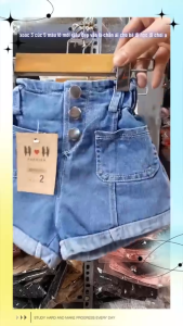 Quần sooc cạp cao đính 3 cúc chất liệu jean và kaki cho bé gái