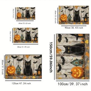Thảm Trải Sàn Halloween VIKAMA - Thảm Cửa Bằng Polyester Mềm Mại Diện Tích Lớn Cho Phòng Ngủ Phòng Khách Phòng Tắm - Thiết Kế Hình Bí Ngô Mèo Đen