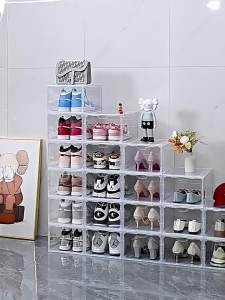 กล่องใส่รองเท้า ชั้นวางรองเท้า กล่องเก็บของ กล่องรองเท้าฝาข้างง่ายต่อการจัดเก็บ สามารถซ้อนได้หลายชั้น2PCS