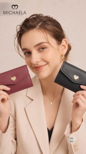 MICHAELA Heart Snap Small Wallet Stylish Multi Compartments Coin Purse for Campus Daily WP6517058 XD