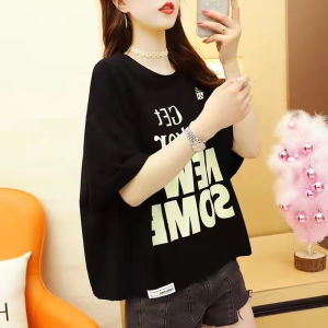 เสื้อยืดแขนสั้นพิมพ์ลายตัวอักษรแฟชั่นฤดูร้อน ทรงหลวม คอกลม แขนสั้น สำหรับผู้หญิงไซส์ใหญ่ ลำลอง สไตล์เกาหลี เสื้อผ้าทำงาน