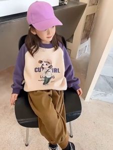 WANDER เสื้อกันหนาวเด็ก เสื้อหนาวเด็ก พิมพ์กราฟิกอย่างมีสไตล์ เสื้อแจ็คเก็ตแบบสวมสวมที่อบอุ่นและหนาแบบใหม่ในฤดูหนาวของเด็กผู้หญิง2471