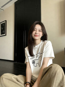 Korean Casual Horse Print T-shirt Slim Loose Round Neck