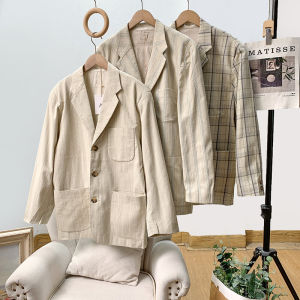 Business Casual Cotton Linen Single-breasted Suit Jacket Retro Style Youthwear for Autumn Season Standard Fit Long Sleeve