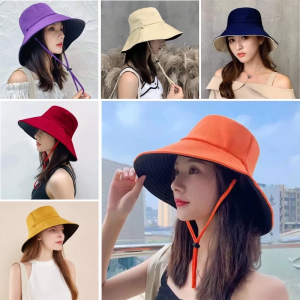 Korean Wide Brim Sun Hat Summer Beach Sun Protection Bucket Hat for Women