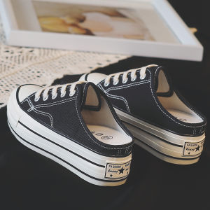 Casual Canvas Shoes for Women Thick Bottom Platform Slip-On Summer Flats Increased Height Indoor Slippers Fashionable Popular