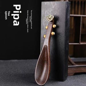 Black Ebony Tea Spoon Creative Traditional Chinese Guzheng Design Tea Ceremony Accessories Wooden Handmade Kitchen Utensils