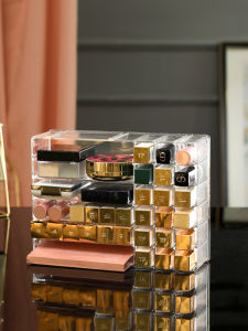 ชั้นวางเครื่องสำอางแบบพับได้ความจุขนาดใหญ่สำหรับจัดระเบียบเครื่องสำอาง ช่องแยกส่วน กล่องเก็บของสำหรับโต๊ะแต่งหน้าแบบใช้งานในบ้าน