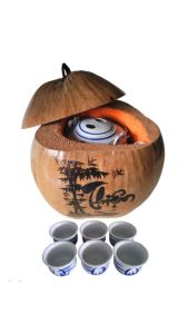 Bộ bình ủ trà trái dừa khắc chữ "Thiện" / Bình trà 04 - 09 lít / Giữ ấm 3 - 6 giờ / Sản phẩm sản xuất thủ công trứ danh xứ dừa Bến Tre
