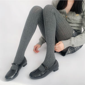 Gray Thickened JK Style Stockings for Women Night Study Room Vintage Twist Outerwear Spring Autumn Patterned Leg Shaping Socks