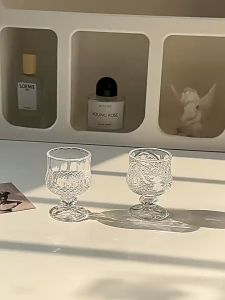 6pc Vintage engraved glass cup Mini fruit wine cup Exquisite small glass One sip cup