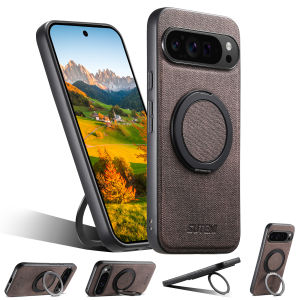 SUTENI Faux Leather Magnet Wireless Charging Phone Case 360° Rotating Stand Ring Buckle For Google Pixel 9XL 8Pro 7 6A