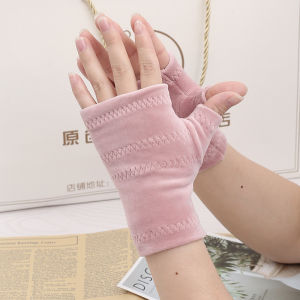 Autumn And Winter High-elastic Velvet Warm Half-finger Gloves For Men And Women