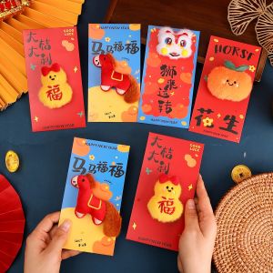 2026 3D Plush Cartoon Red Envelope Spring Festival Kids Surprise Hongbao New Year Blessing Red Pouches CNY Horse Year